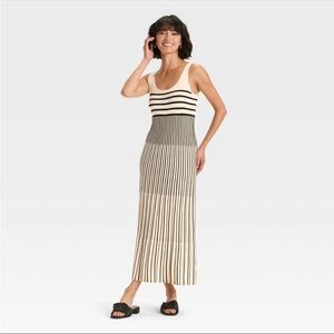 a new day Sleeveless Black & Cream Striped Maxi Sweater Knit Dress NWT L